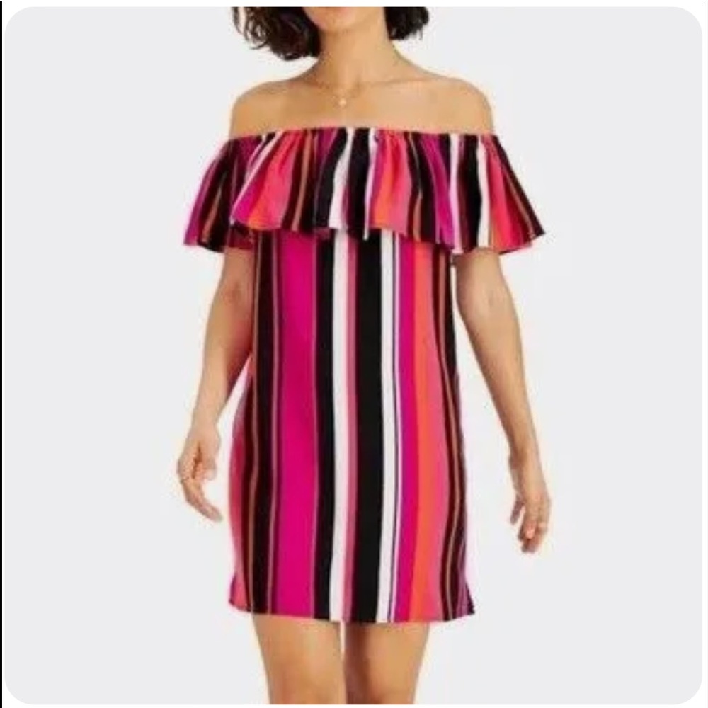 Bar Ill Off The Shoulder Striped Dress (L)